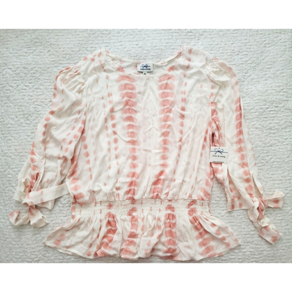 TWINE & STRING white pink tie dye peplum blouse
